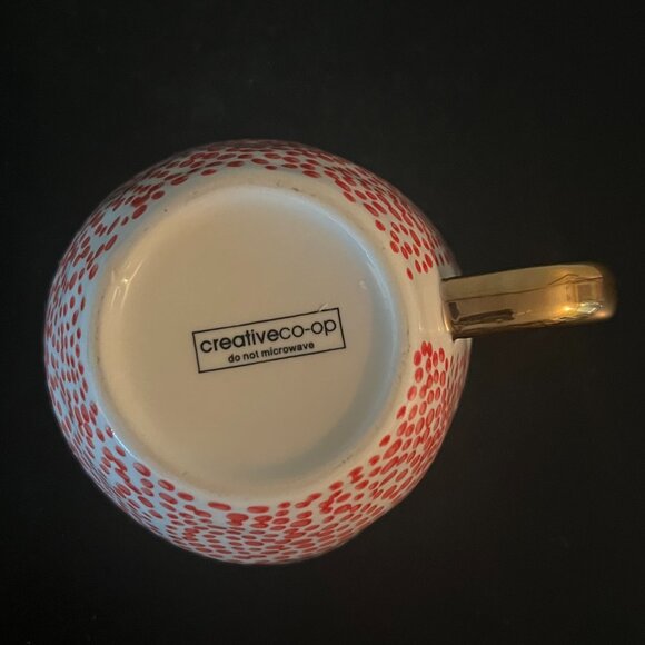 CREATIVE CO-OP Artisan Look Stoneware Mug w/ Red Dots Design & Shiny Gold Handle - Picture 11 of 11